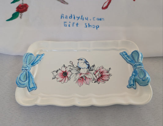 Knickknack - Resin rectangle trinket tray with bows