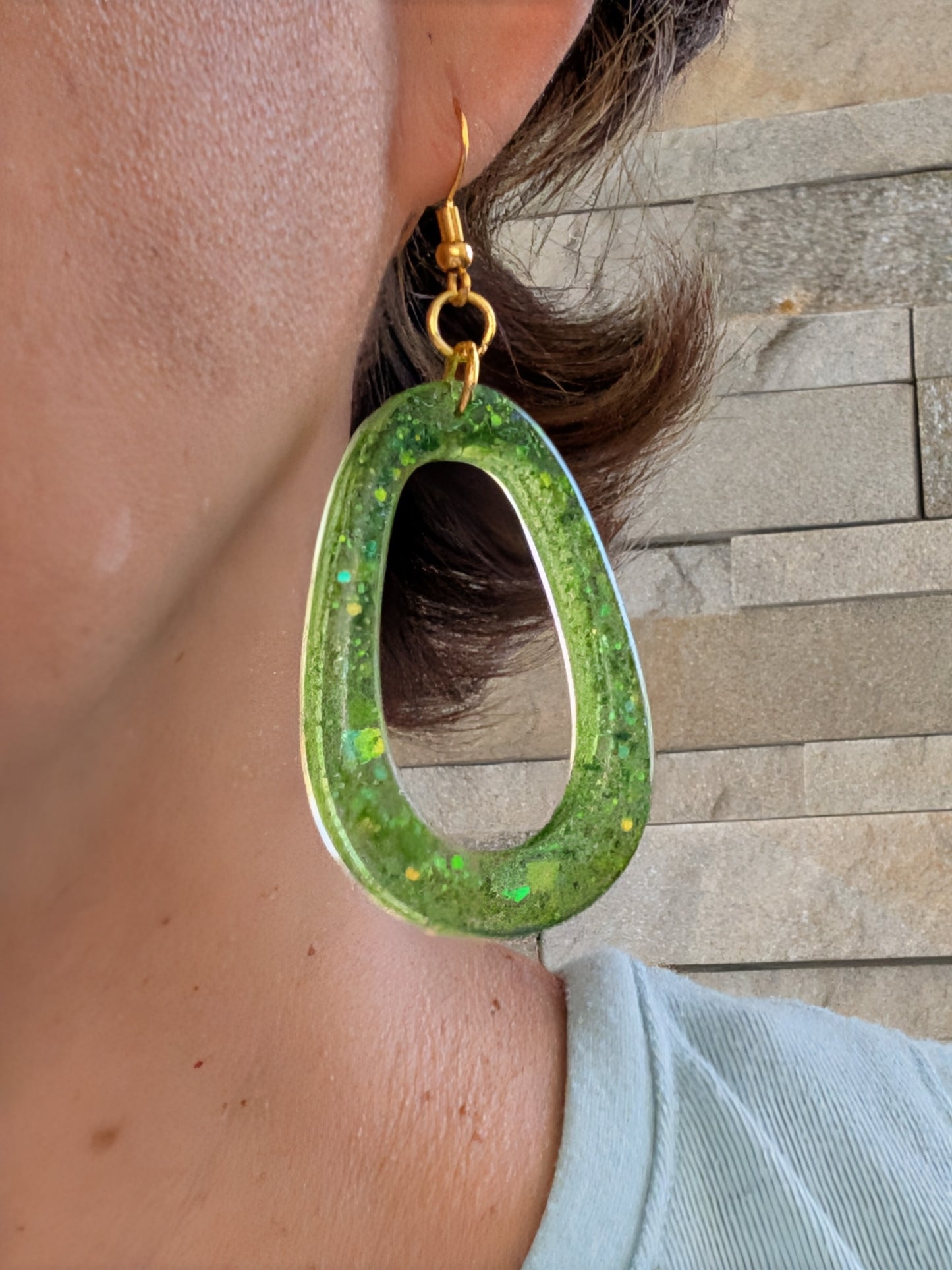 Earrings - Resin open teardrop on silver hook