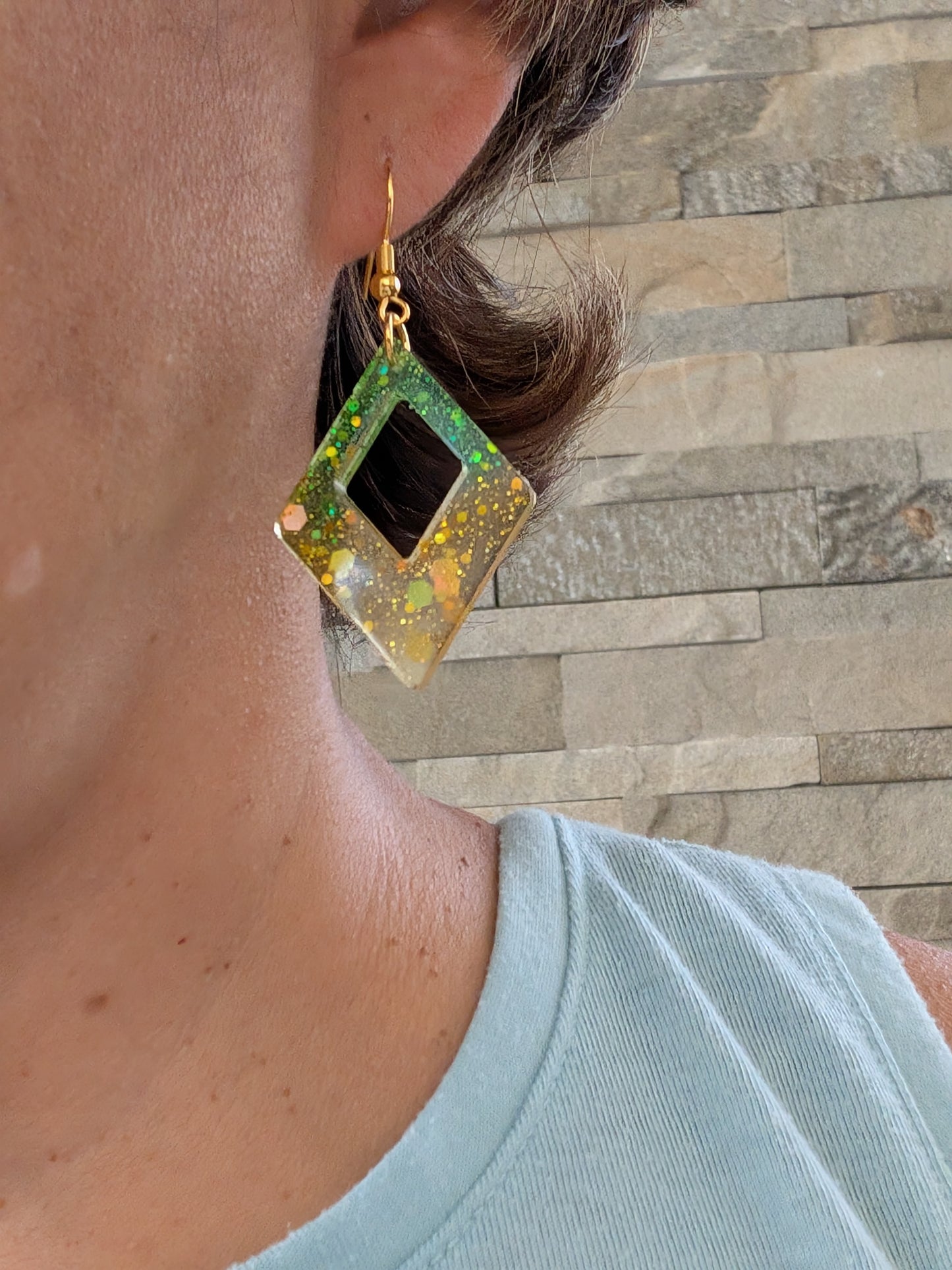 Earrings - Resin diamond shape on hook