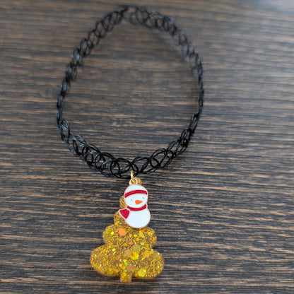 Necklace - Choker Adjustable Stretchy Elastic Necklace with resin holiday pendant and charm