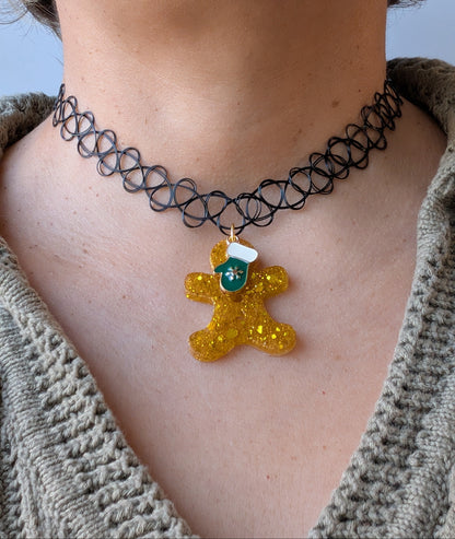 Necklace - Choker Adjustable Stretchy Elastic Necklace with resin holiday pendant and charm