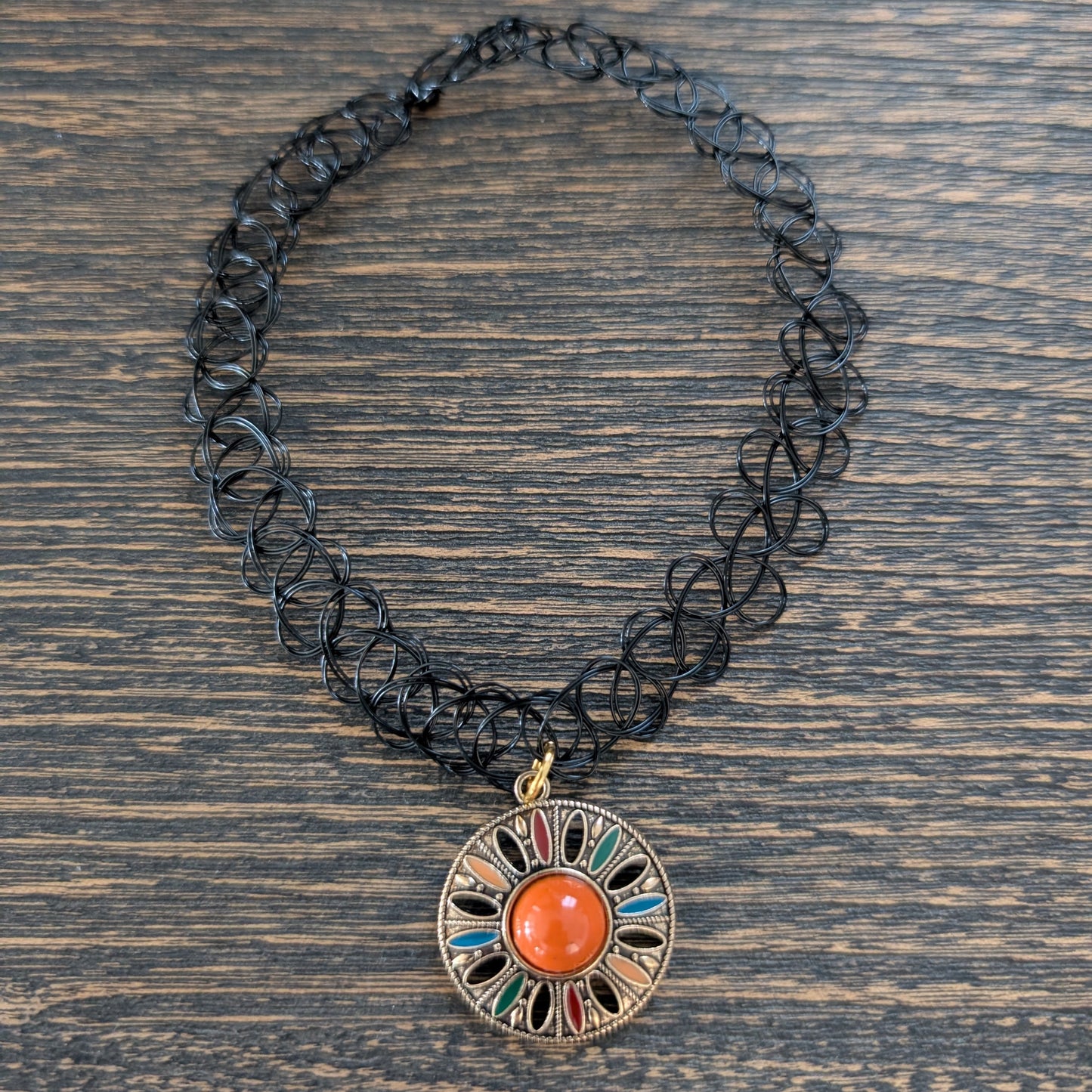 Necklace - Choker Adjustable Stretchy Elastic Necklace with Boho Antique Silver charm