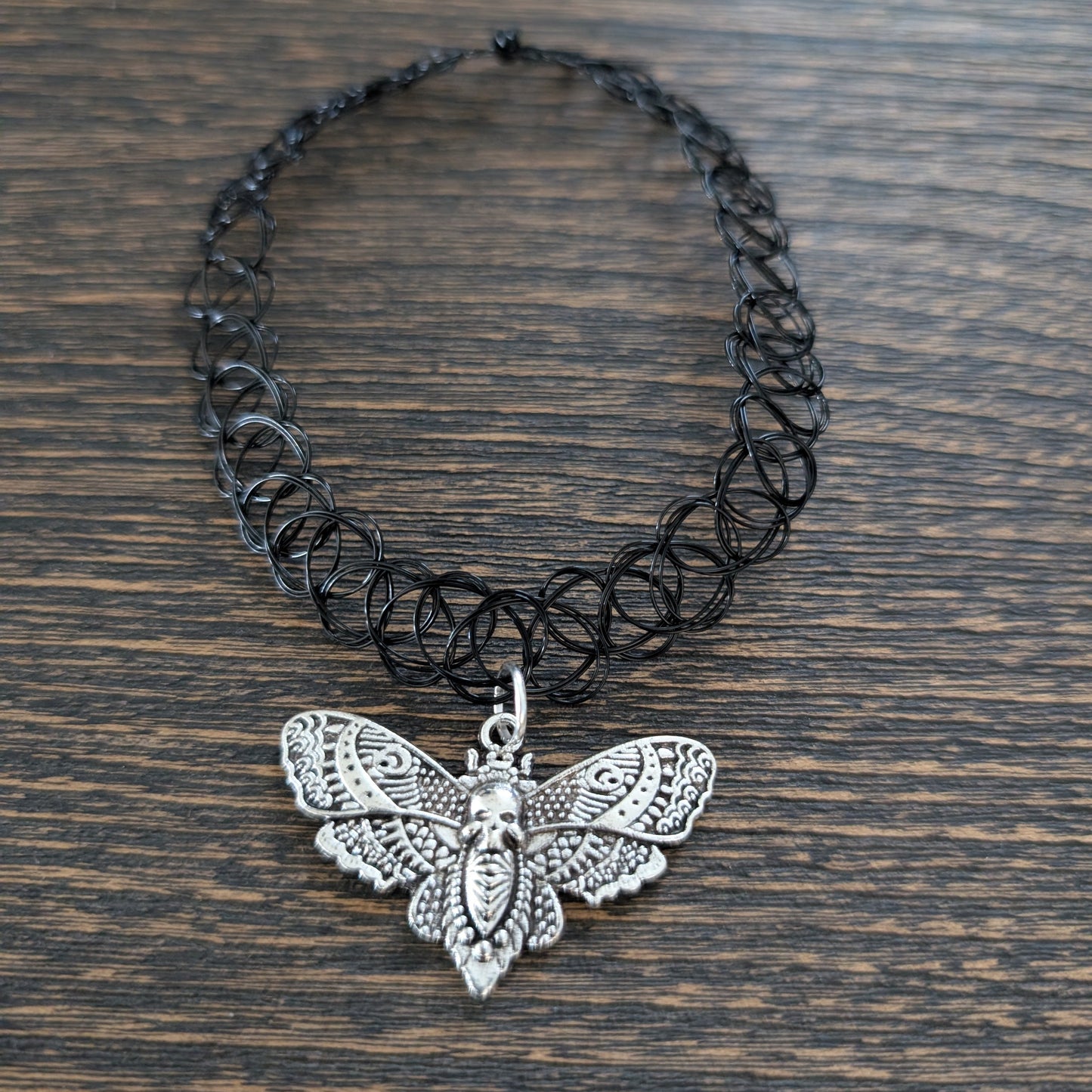 Necklace - Choker Adjustable Stretchy Elastic Necklace with Moth charm