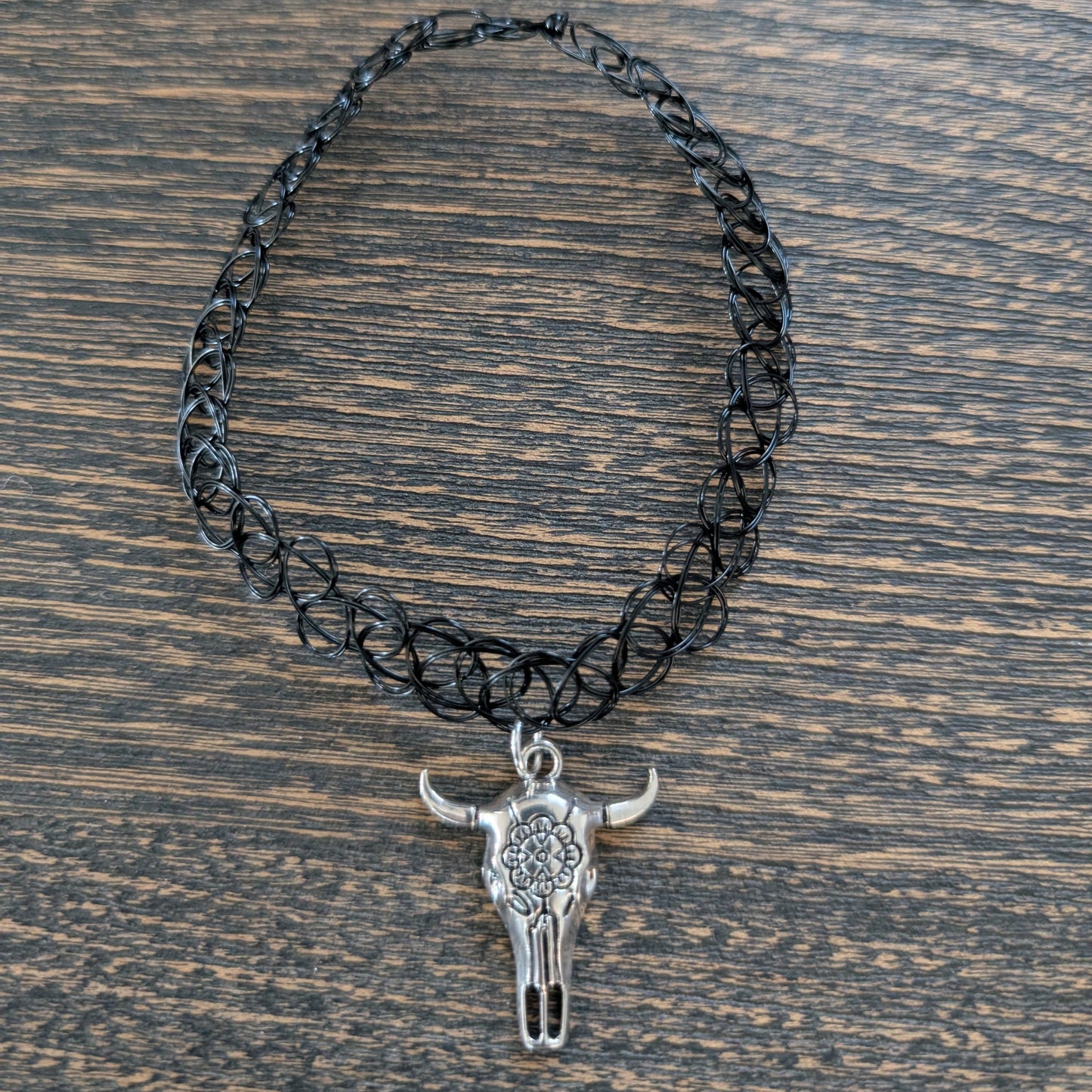 Necklace - Choker Adjustable Stretchy Elastic Necklace with Bull charm