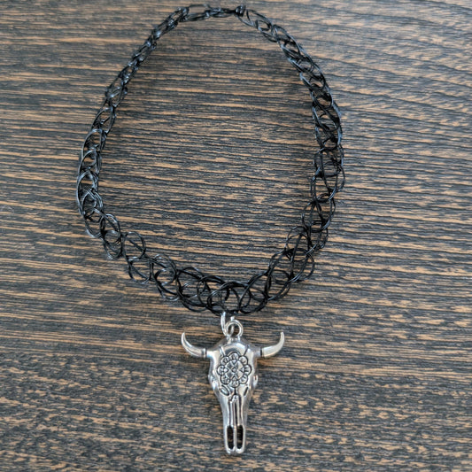 Necklace - Choker Adjustable Stretchy Elastic Necklace with Bull charm