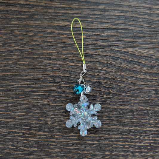 Phone charm - Resin snowflake with jingle bells