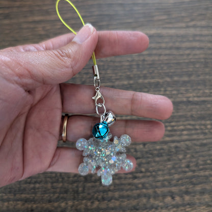 Phone charm - Resin snowflake with jingle bells
