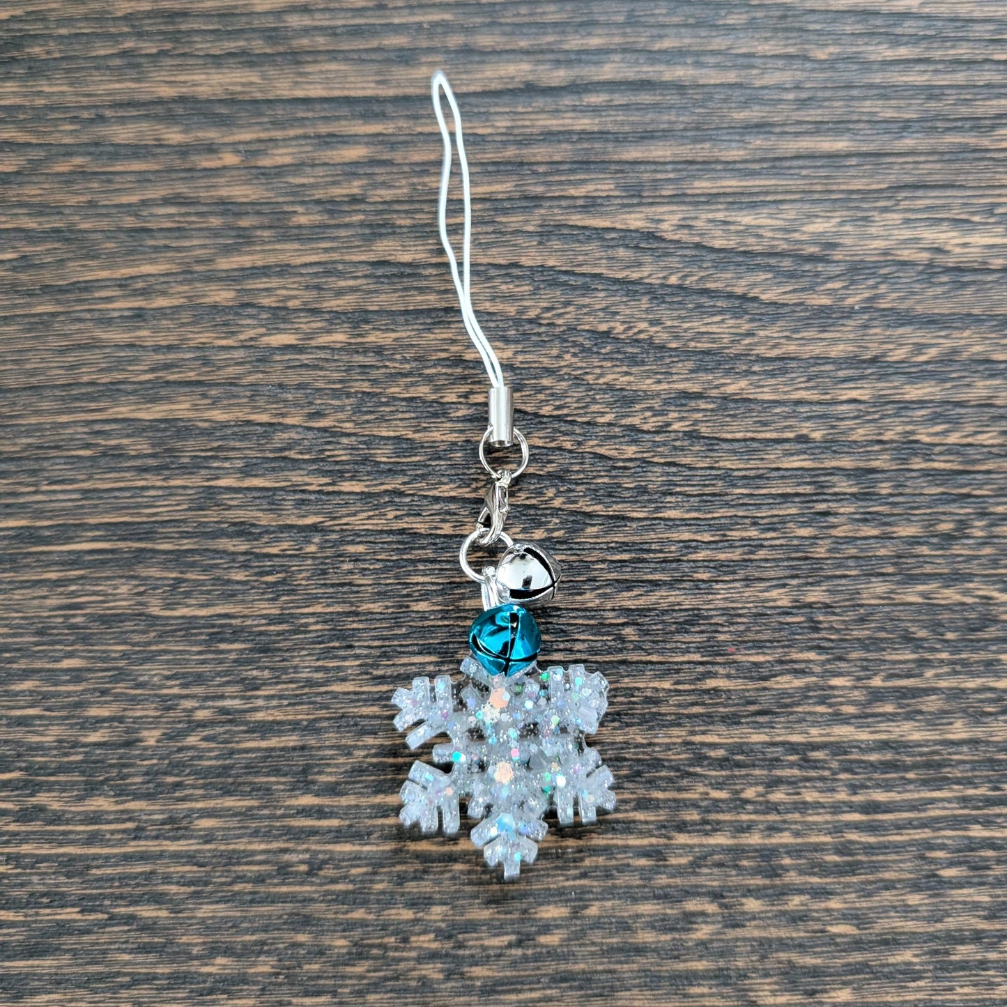 Phone charm - Resin snowflake with jingle bells