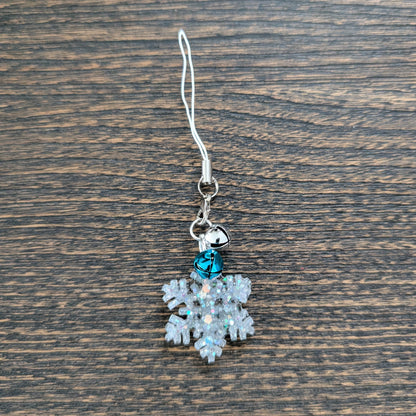 Phone charm - Resin snowflake with jingle bells