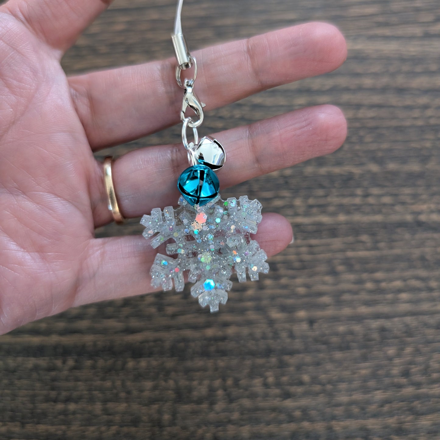 Phone charm - Resin snowflake with jingle bells