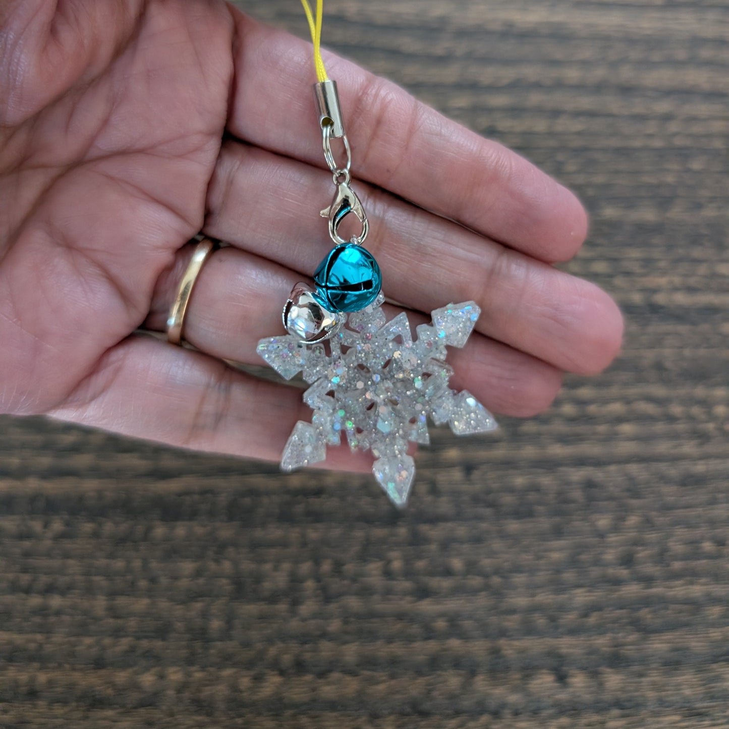 Phone charm - Resin snowflake with jingle bells