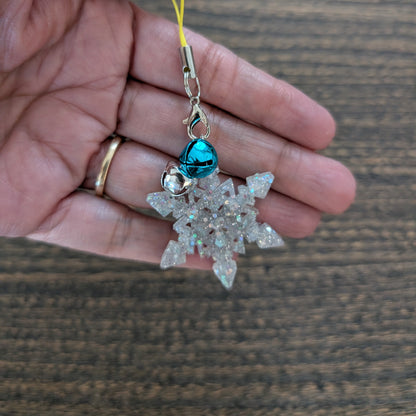 Phone charm - Resin snowflake with jingle bells