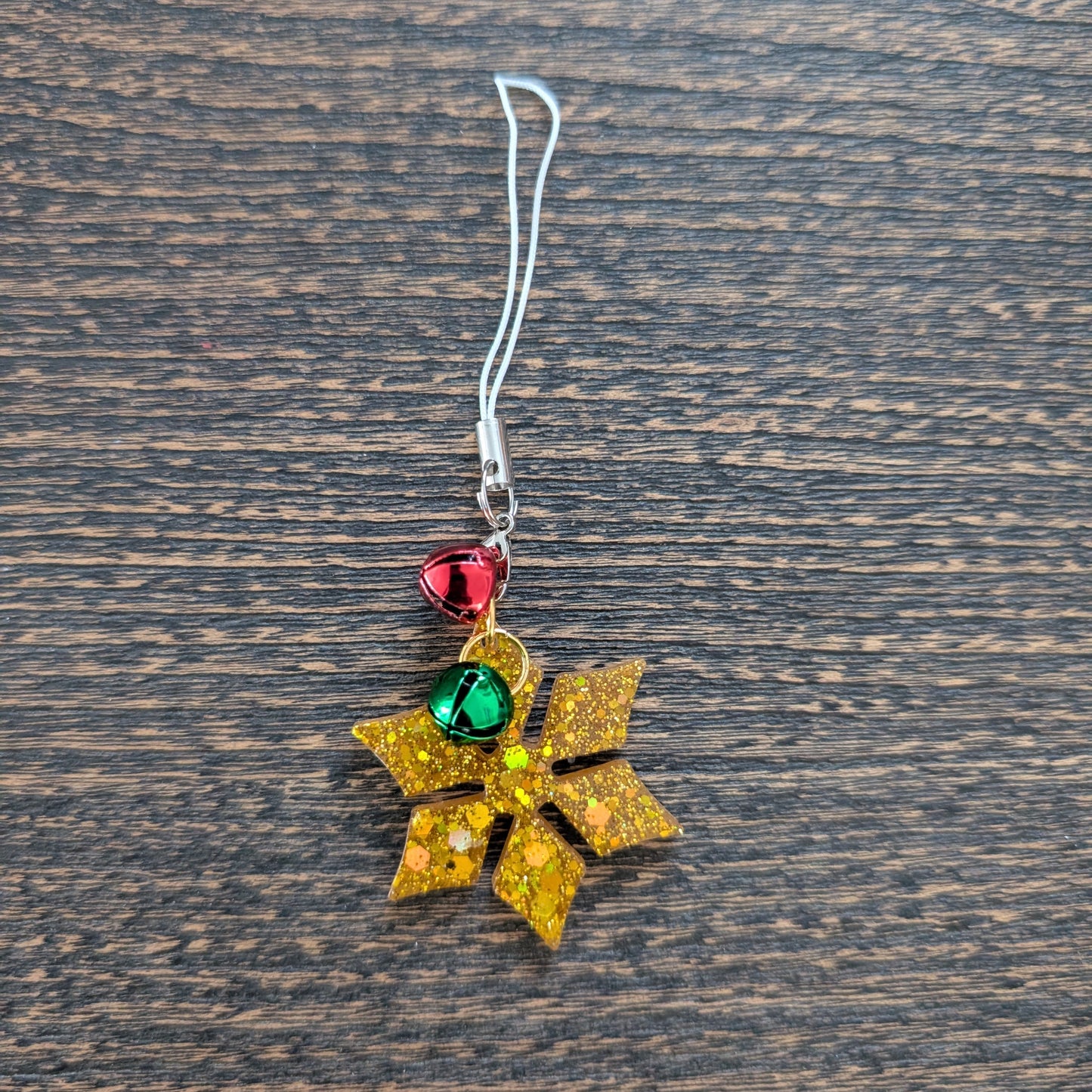 Phone charm - Resin snowflake with jingle bells