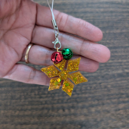 Phone charm - Resin snowflake with jingle bells