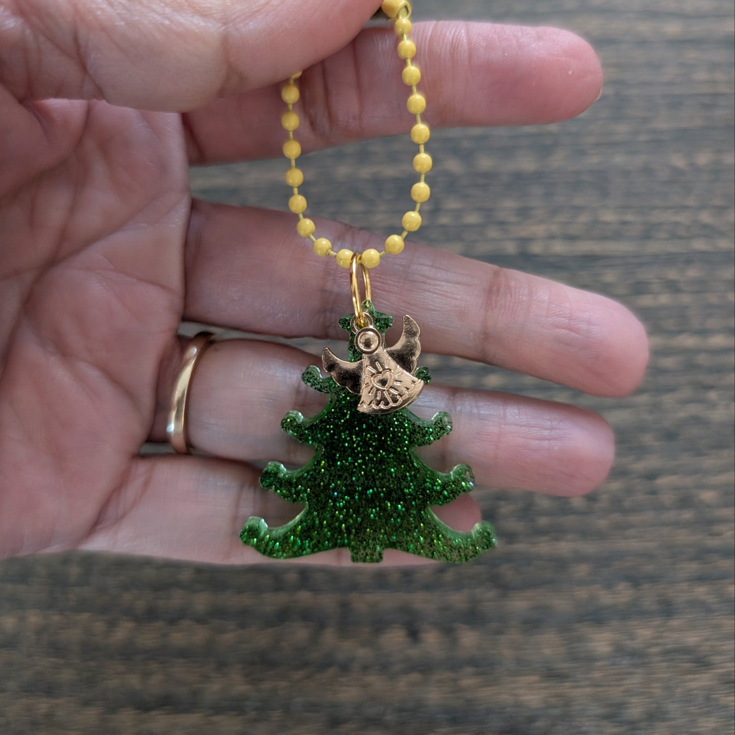 Keychain - Resin Christmas tree with charm