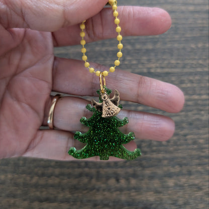 Keychain - Resin Christmas tree with charm