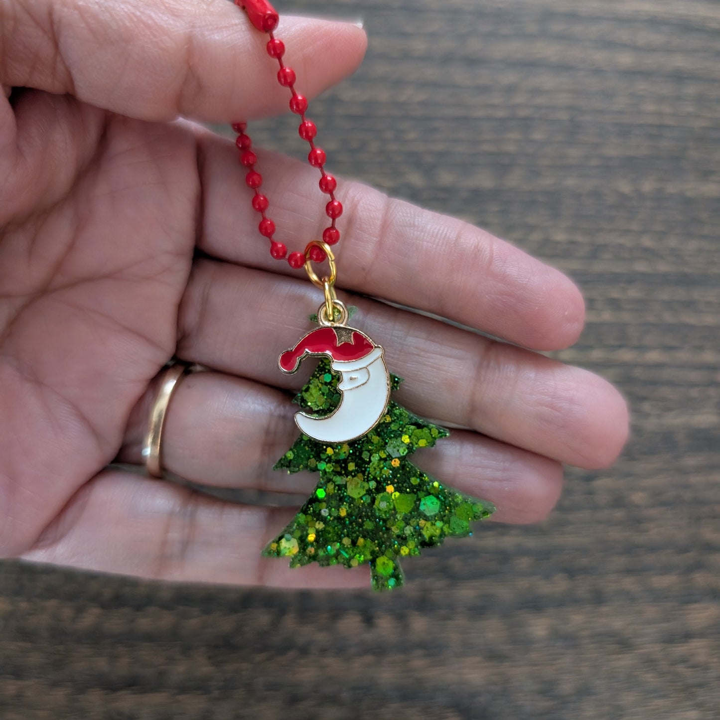 Keychain - Resin Christmas tree with charm