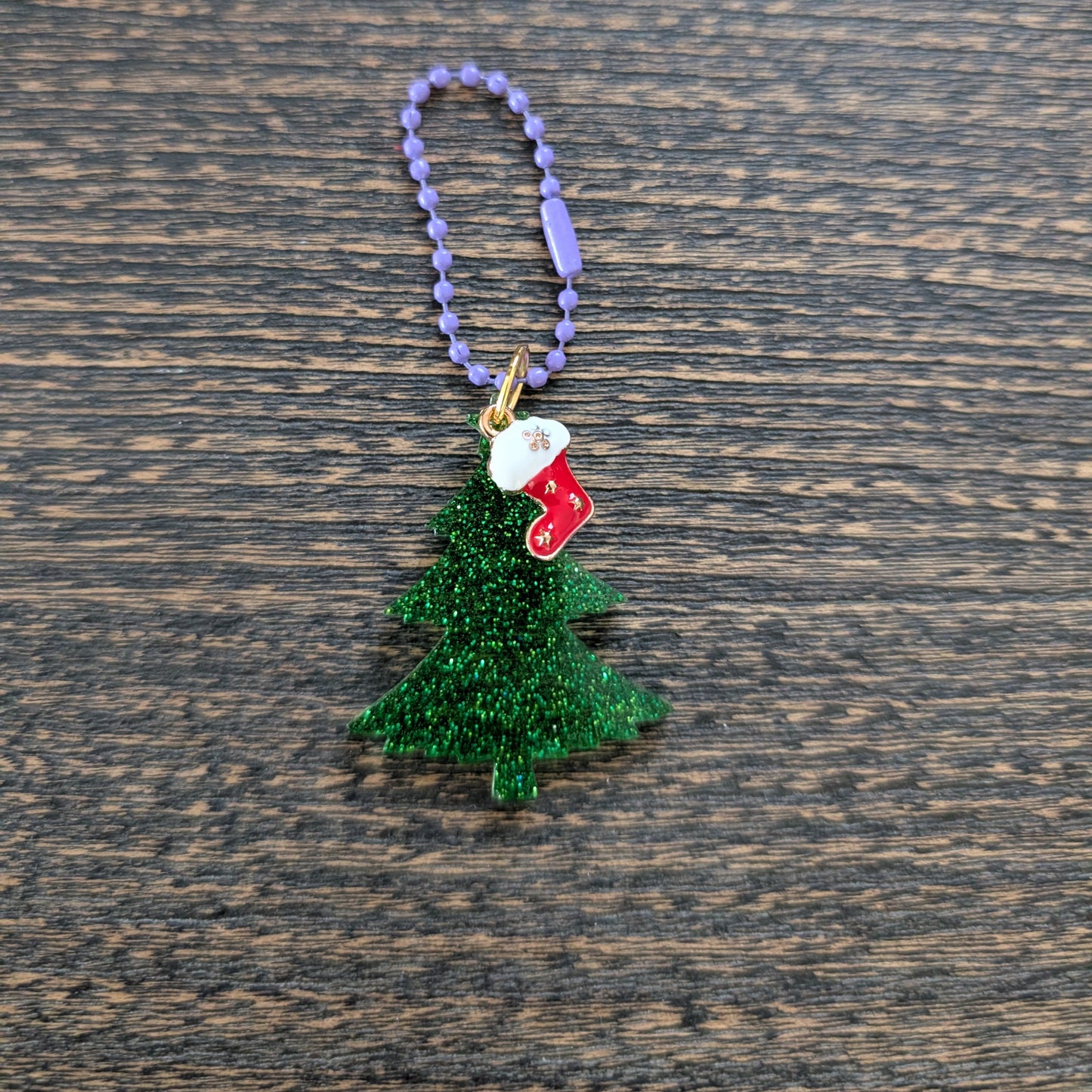 Keychain - Resin Christmas tree with charm