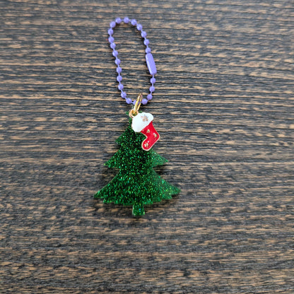 Keychain - Resin Christmas tree with charm