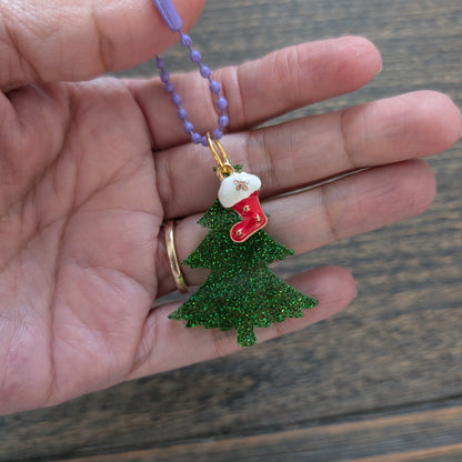Keychain - Resin Christmas tree with charm