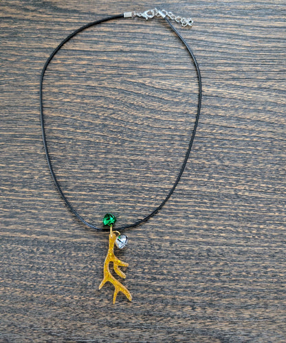 Necklace - 17.5 inches black waxed cord with resin Christmas charm and jingle bells