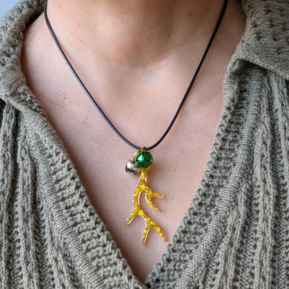 Necklace - 17.5 inches black waxed cord with resin Christmas charm and jingle bells