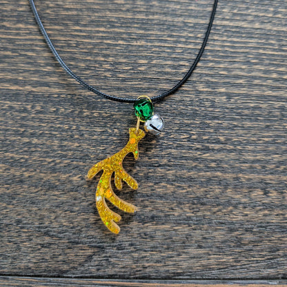 Necklace - 17.5 inches black waxed cord with resin Christmas charm and jingle bells