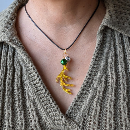 Necklace - 17.5 inches black waxed cord with resin Christmas charm and jingle bells