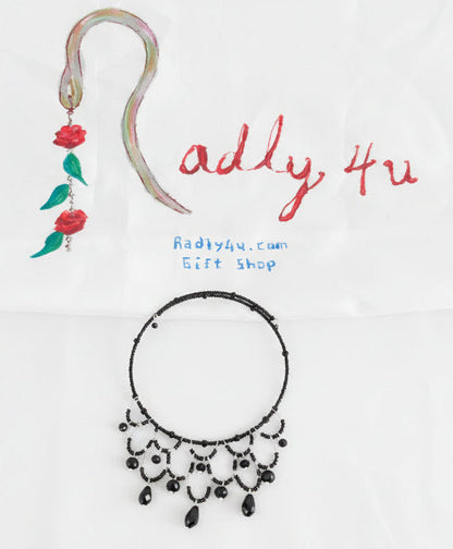 Necklace - Black Crystal Beads Memory wire choker