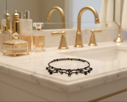 Necklace - Black Crystal Beads Memory wire choker