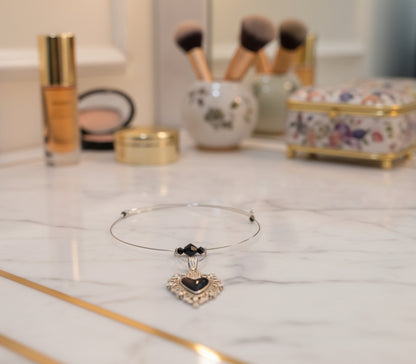 Necklace - Memory wire choker black stainless steel heart pendant