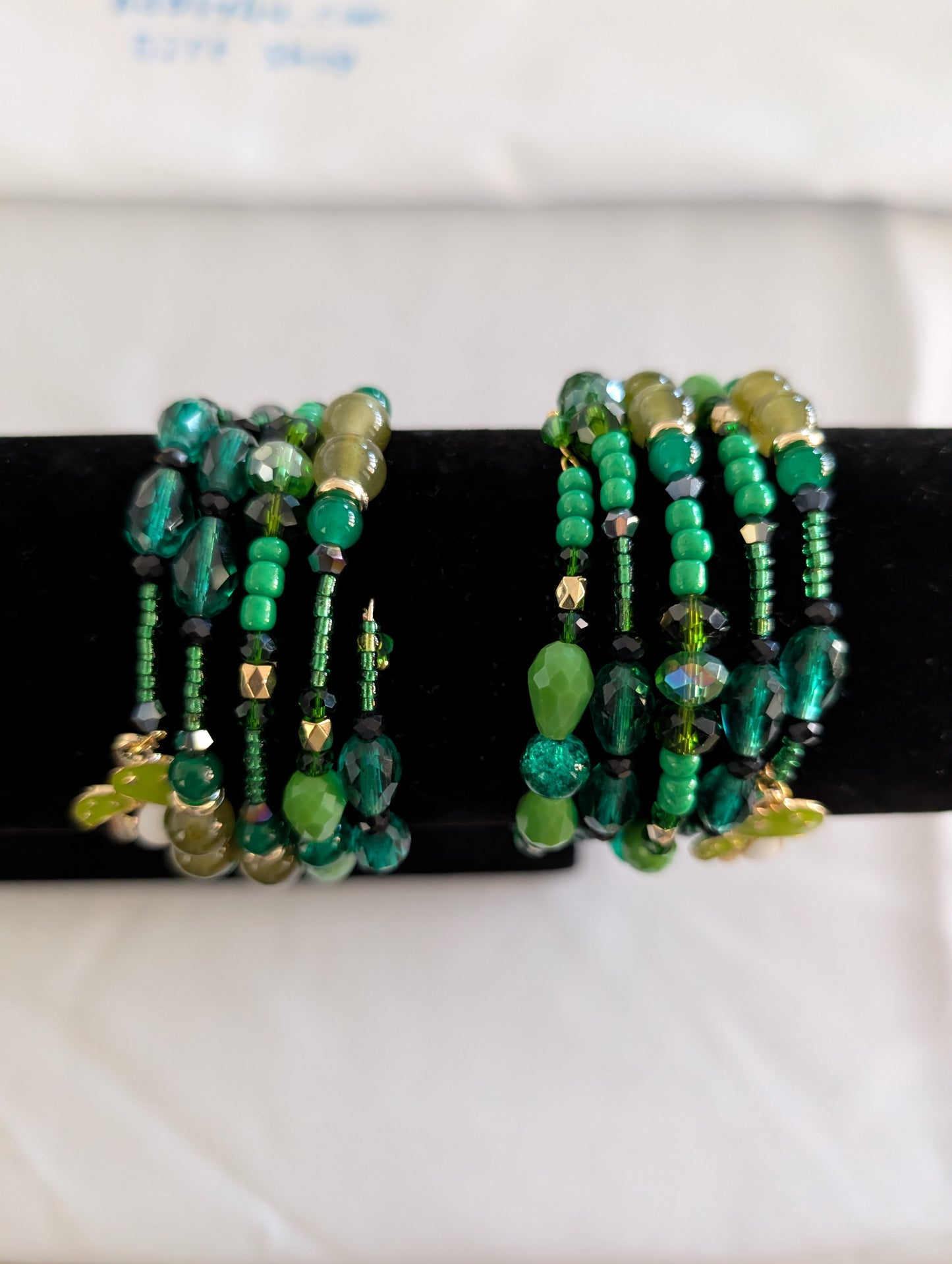 Bracelet - 4 coil Boho Green Wrap Bracelet with mushroom charm