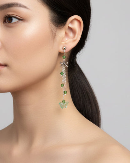 Earrings - Butterfly with silver chain on silver ball post stud