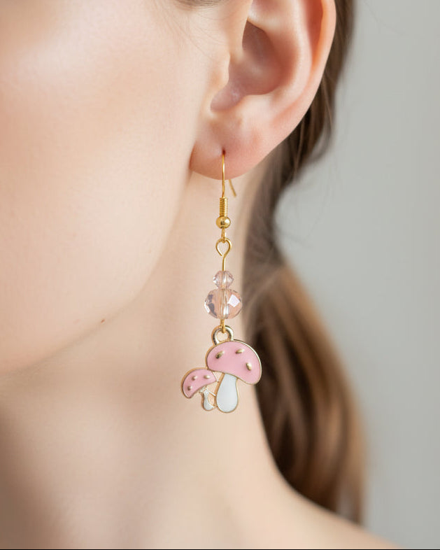 Earrings - Mushroom on gold plated hook
