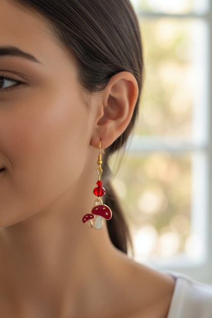 Earrings - Mushroom on gold plated hook