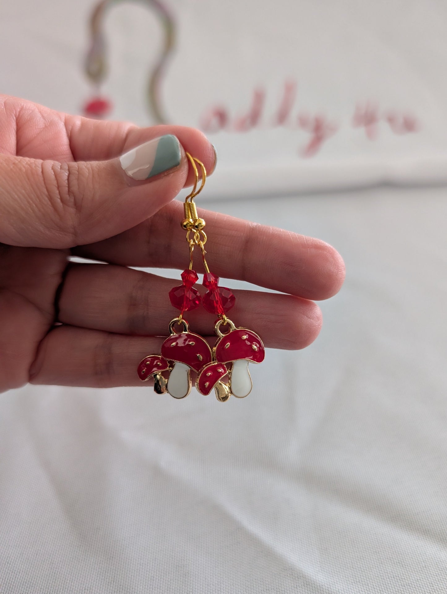 Earrings - Mushroom on gold plated hook