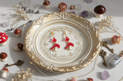 Earrings - Mushroom on gold plated hook