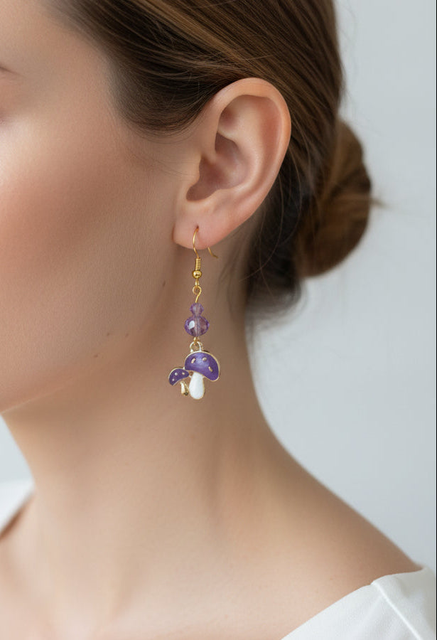 Earrings - Mushroom on gold plated hook
