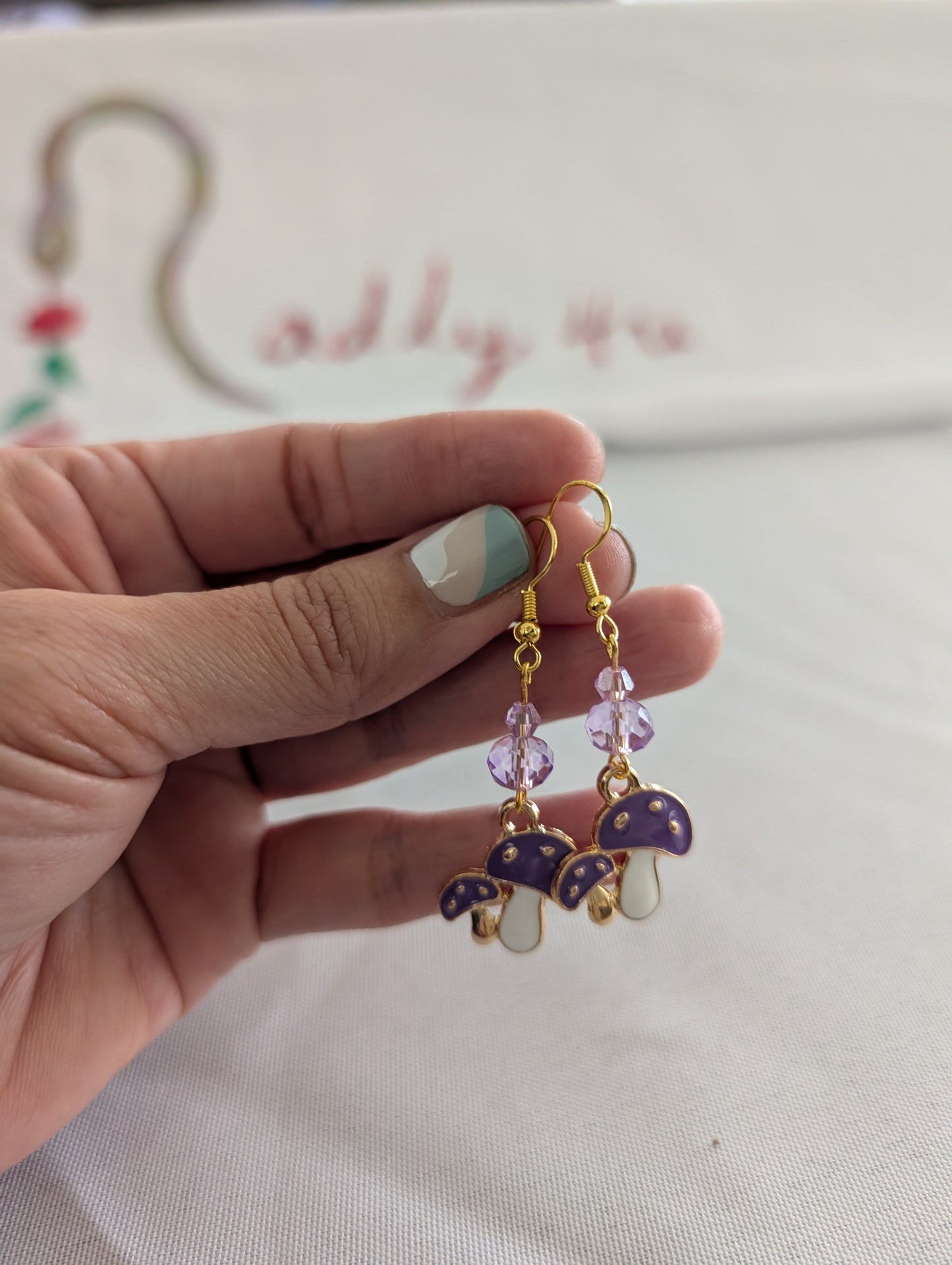 Earrings - Mushroom on gold plated hook