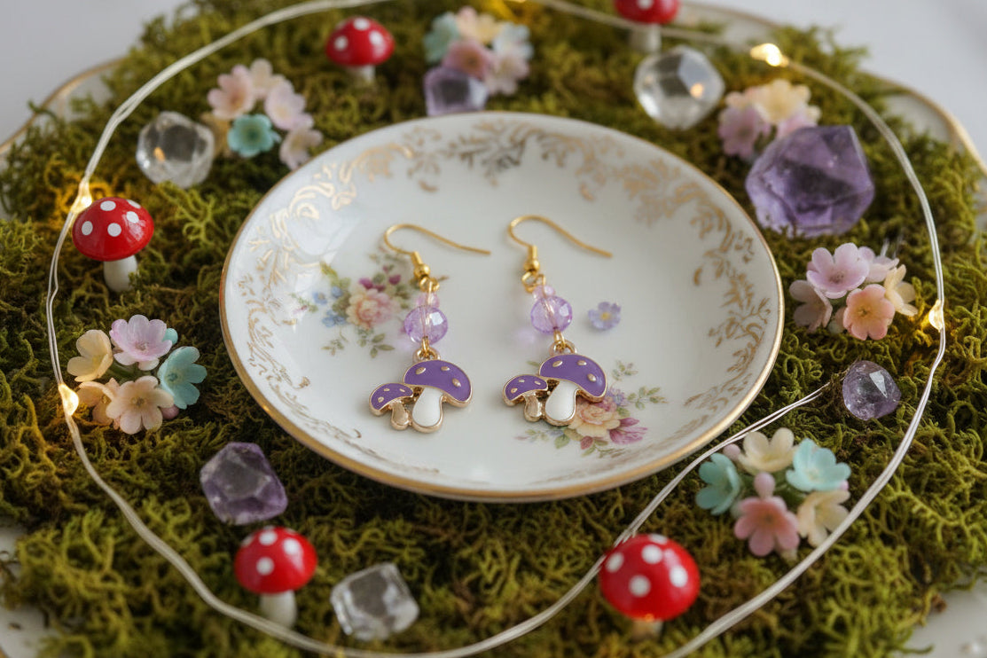 Earrings - Mushroom on gold plated hook