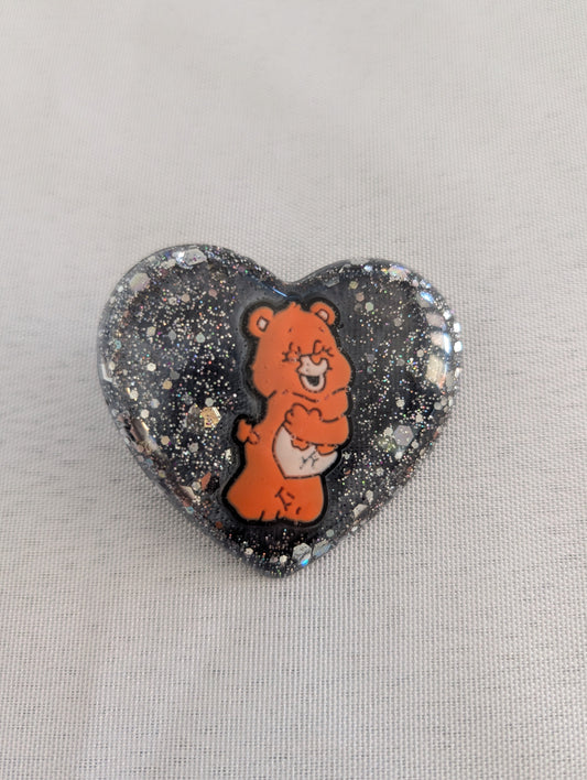 Pin - 3D resin care bear pin with silver butterfly clutch