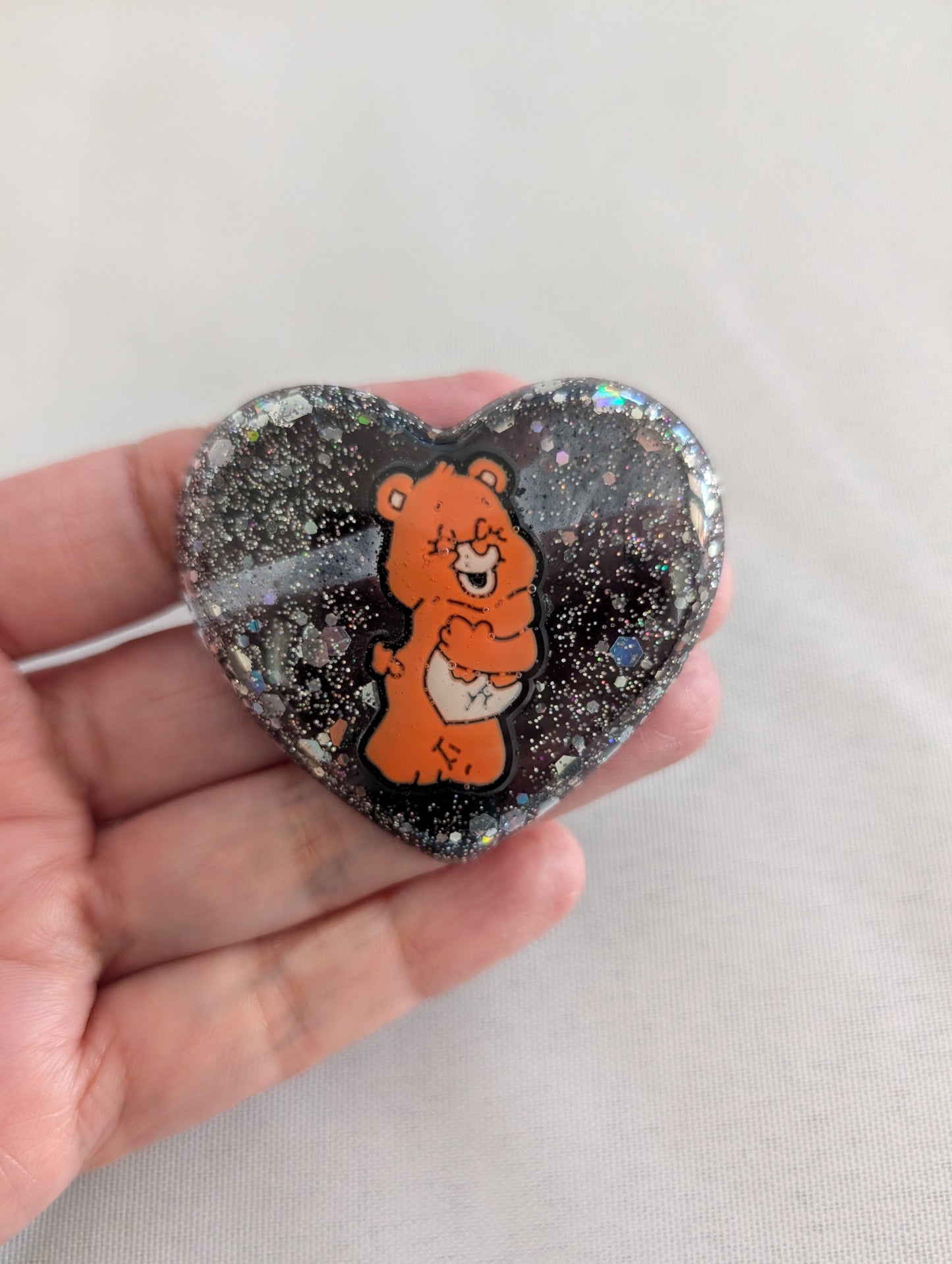 Pin - 3D resin care bear pin with silver butterfly clutch
