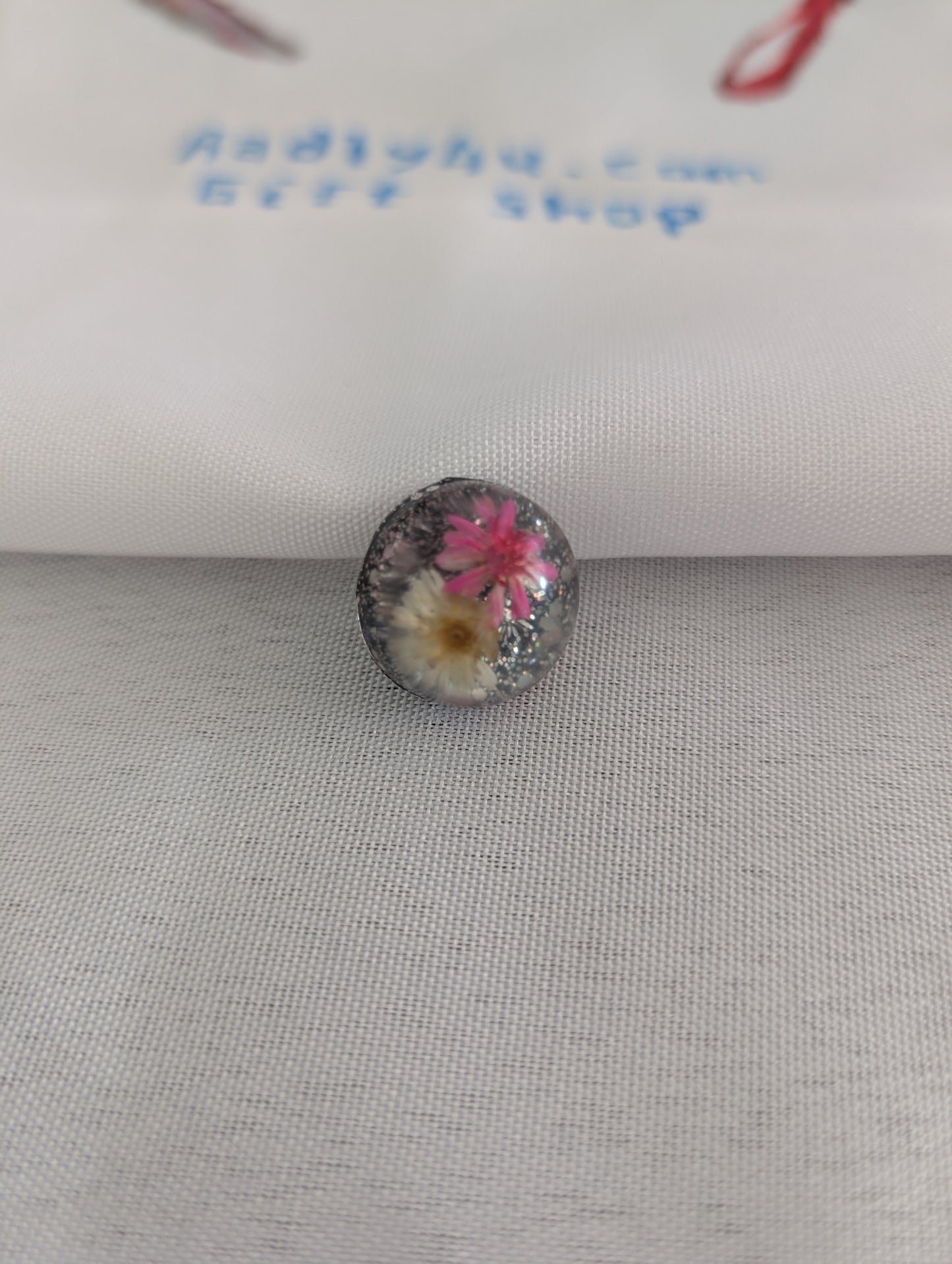 Pin - 3D small dried flower resin pin with silver butterfly clutch