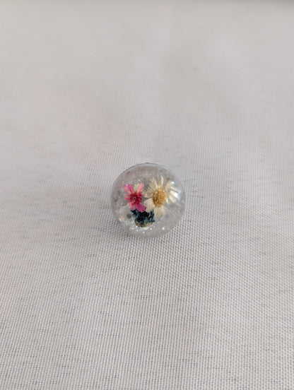 Pin - 3D small dried flower resin pin with silver butterfly clutch