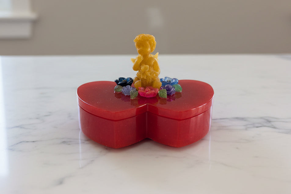 Handcrafted Double Heart Trinket Box – Golden Angel & Floral Garden Lid