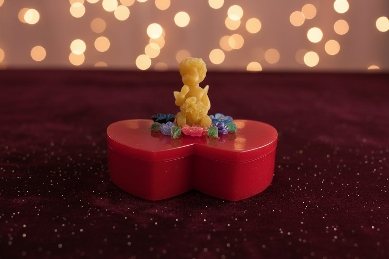 Handcrafted Double Heart Trinket Box – Golden Angel & Floral Garden Lid