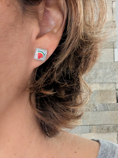 Earrings - Watermelon Resin studs