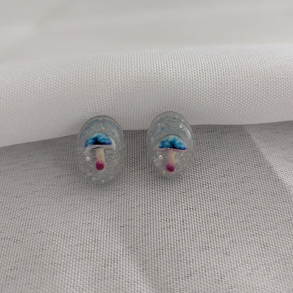 Earrings - Blue Mushroom Resin studs