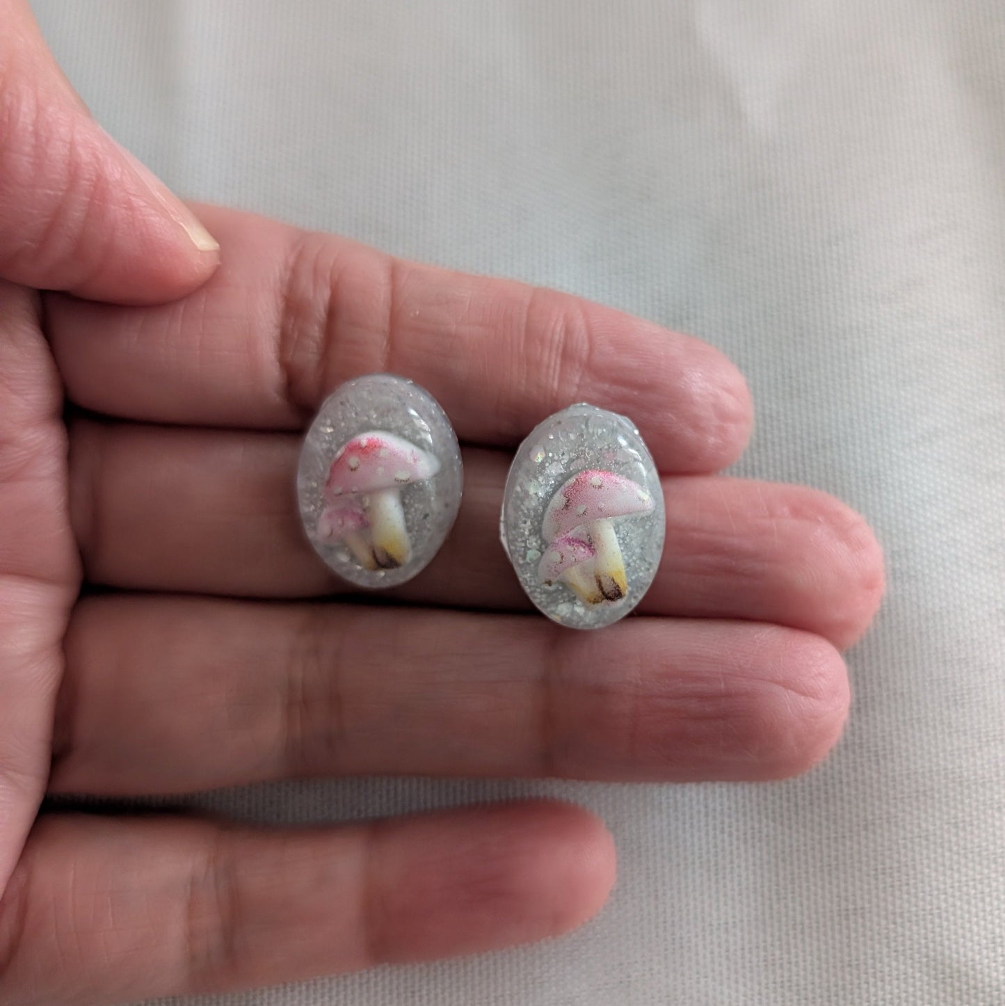 Earrings - Pink Mushroom Resin studs