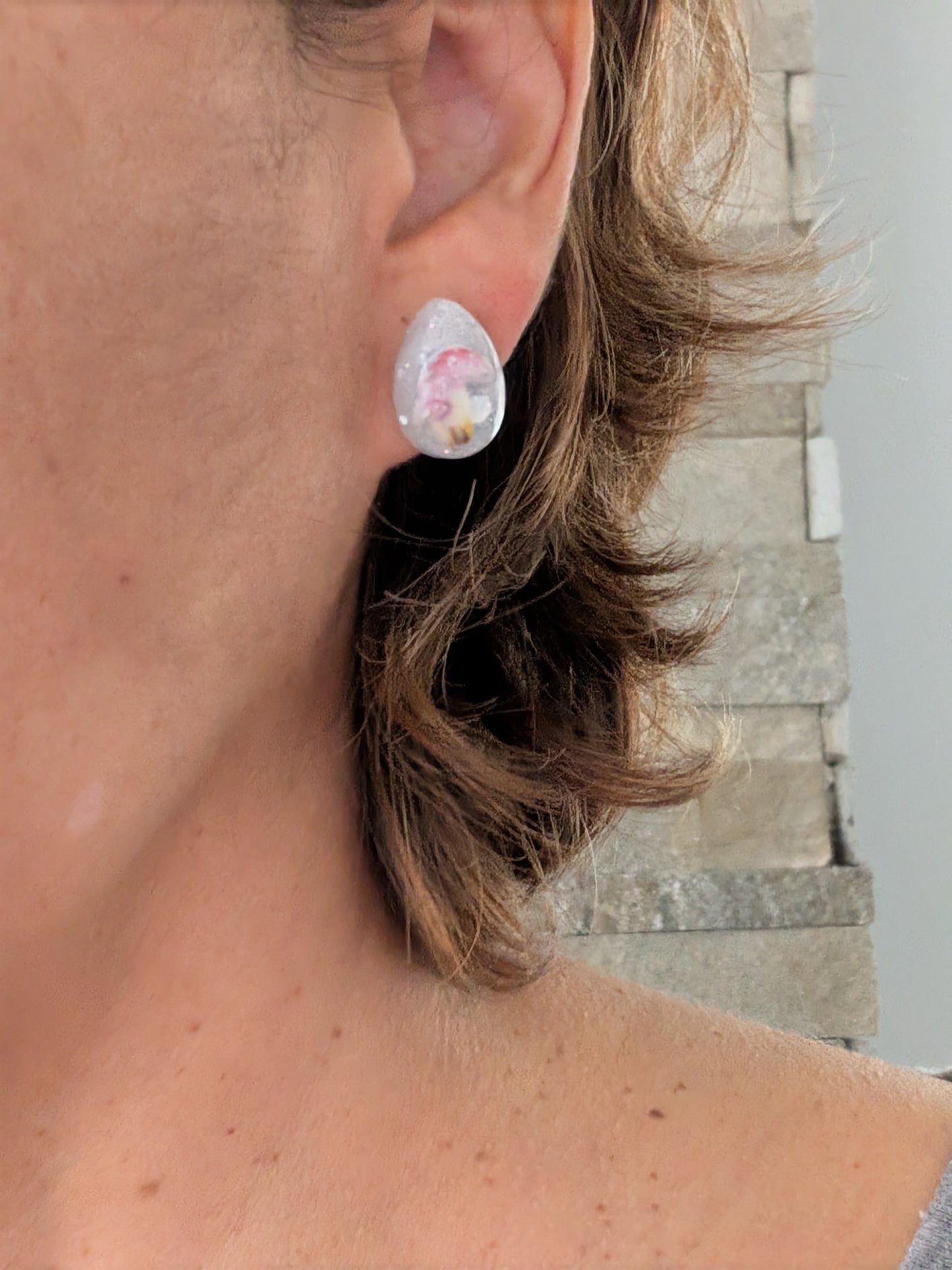 Earrings - Pink Mushroom Resin studs